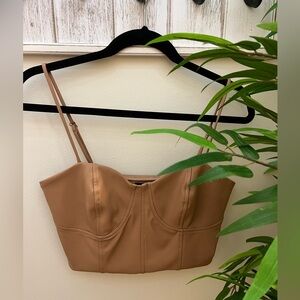 Express Tan Leather-Like Bustier Crop Top, Size Med. NWT
